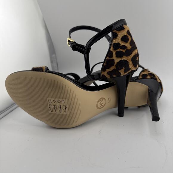 Michael Kors Womens Simone Open Toe Black Patent Animal Print Size 10M NWB - Picture 11 of 16